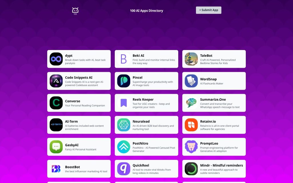 The 100apps.org website