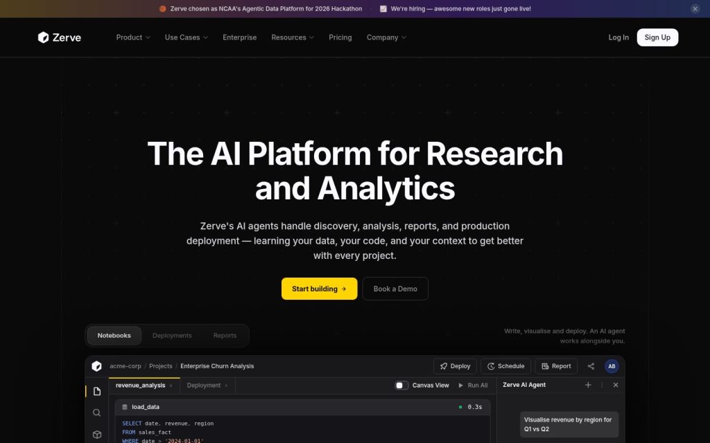 The zerve.ai website