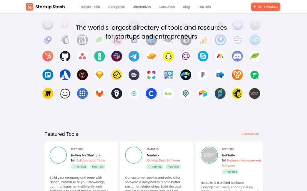 The startupstash.com website