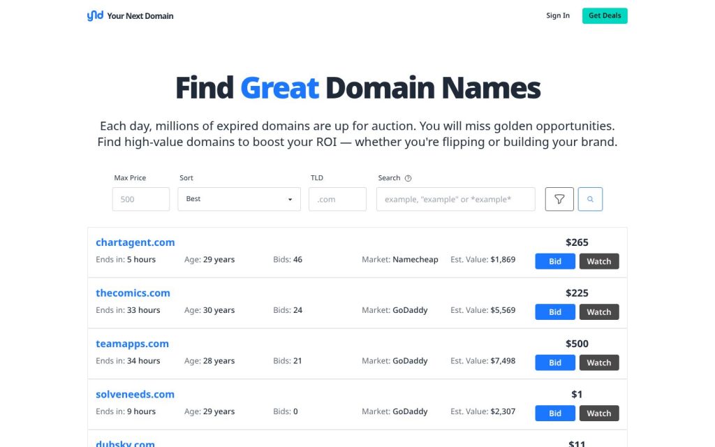 The yournextdomain.com website