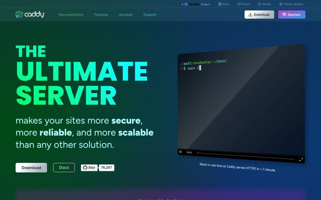 The caddyserver.com website