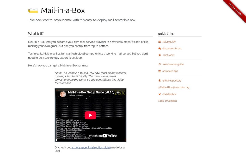 The mailinabox.email website