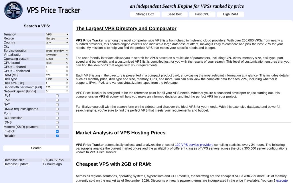 The vpspricetracker.com website
