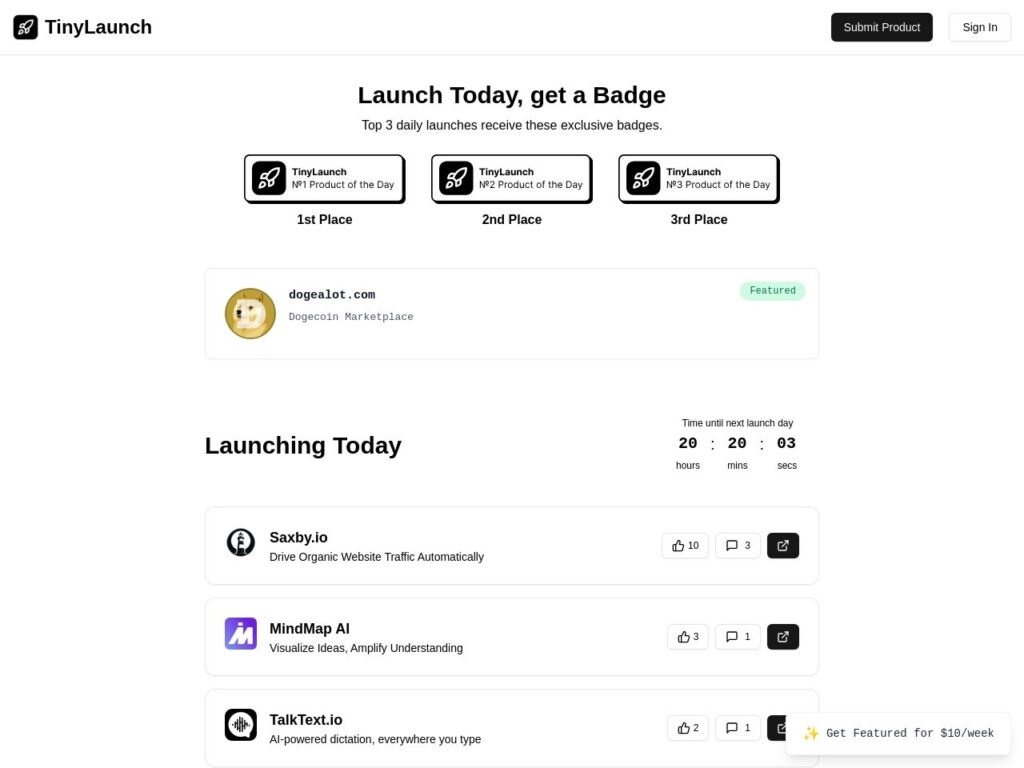 The tinylaun.ch website