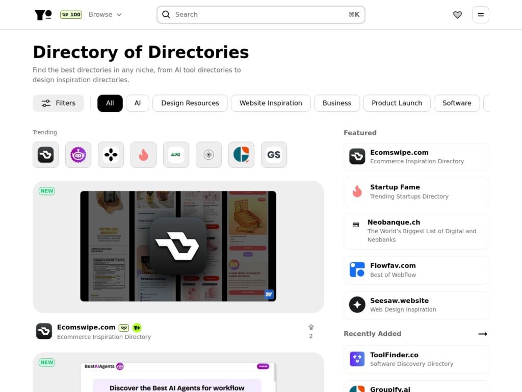 The yo.directory website