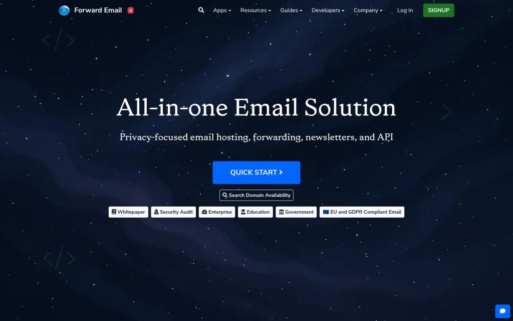 The forwardemail.net website
