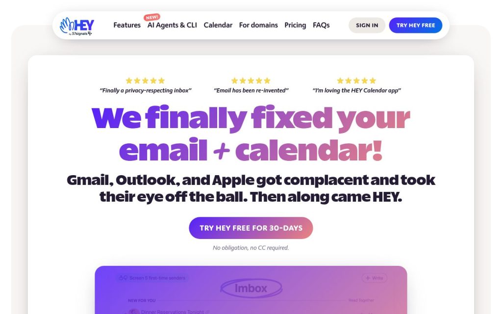 The hey.com website