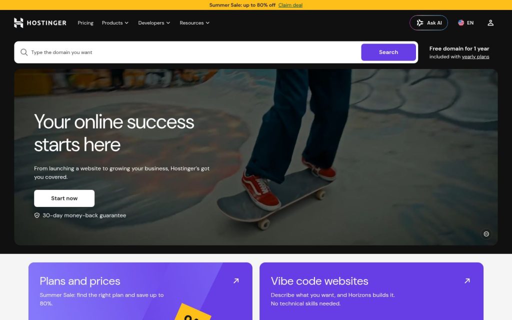 The hostinger.com website
