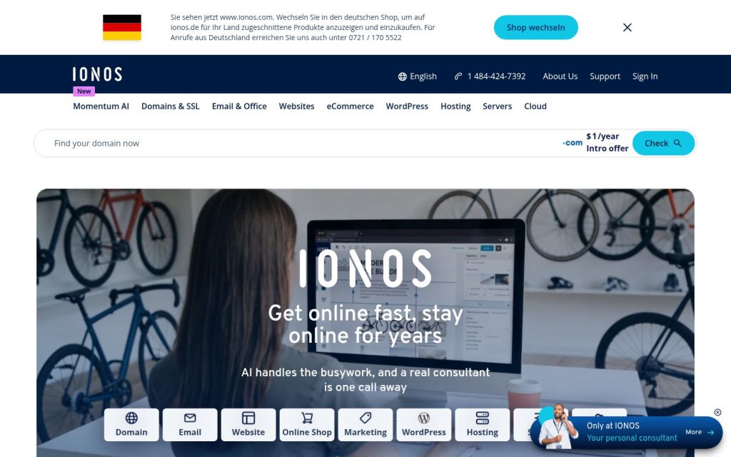 The ionos.com website