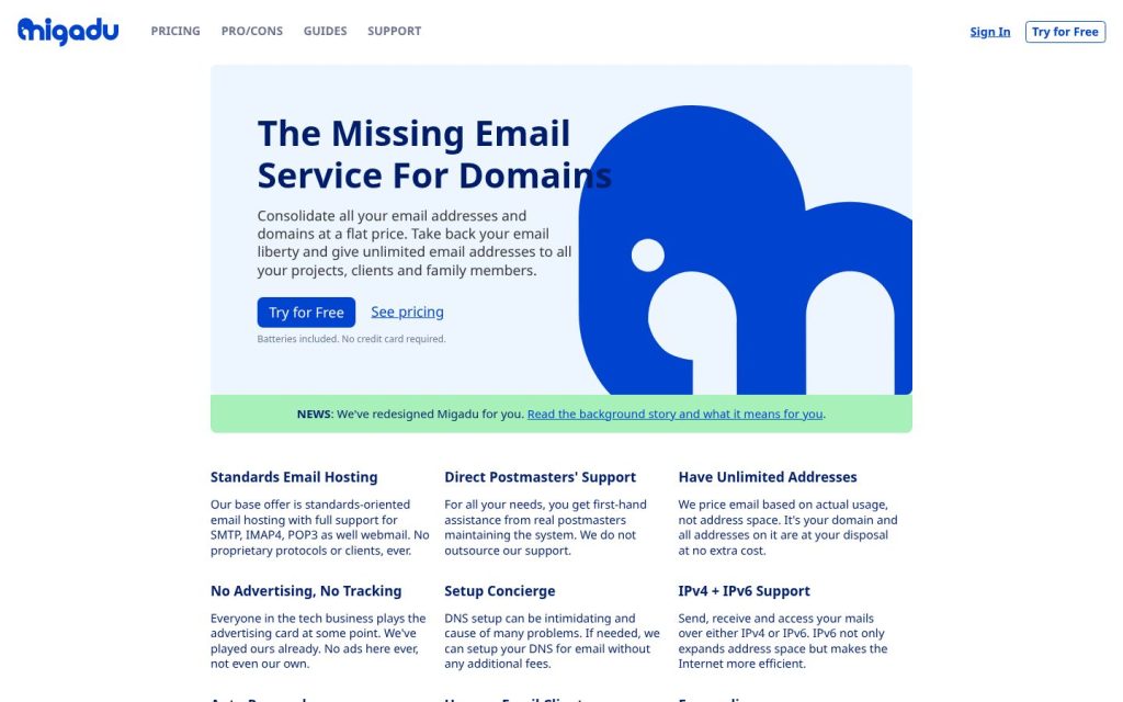 The migadu.com website