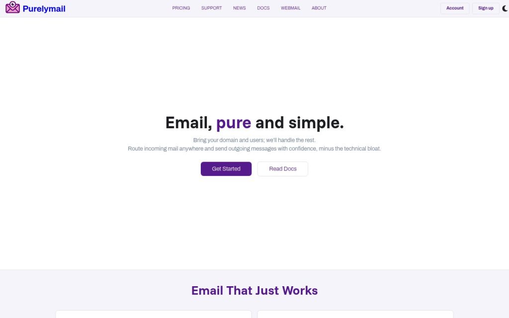 The purelymail.com website