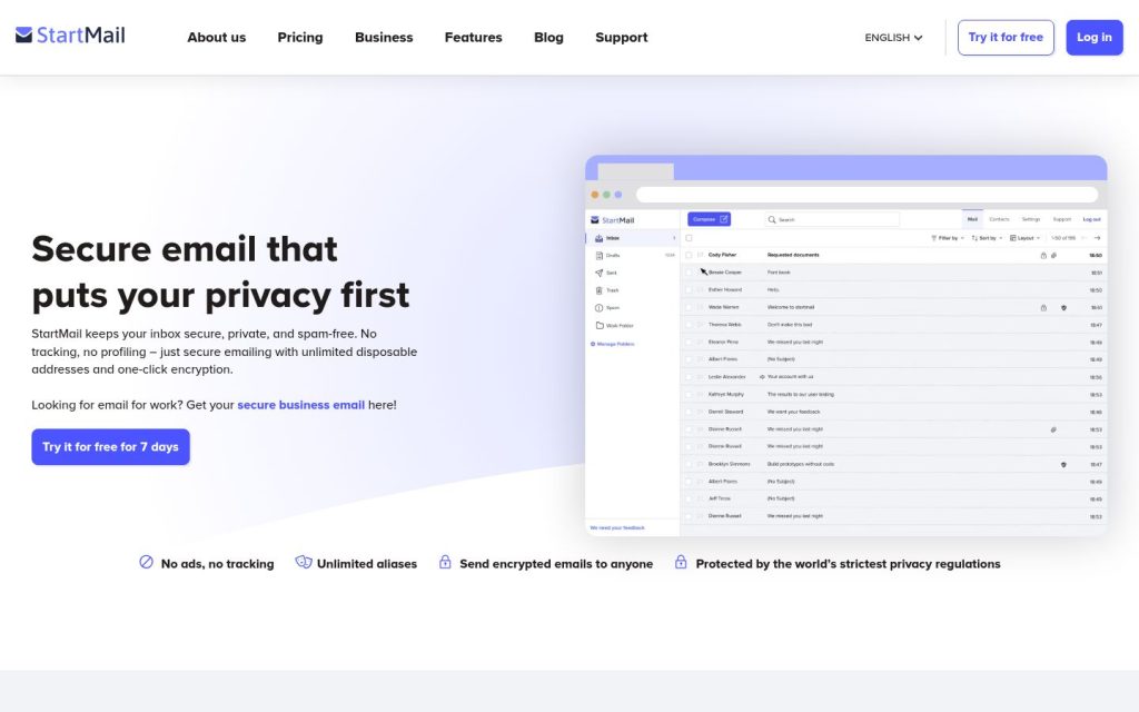 The startmail.com website