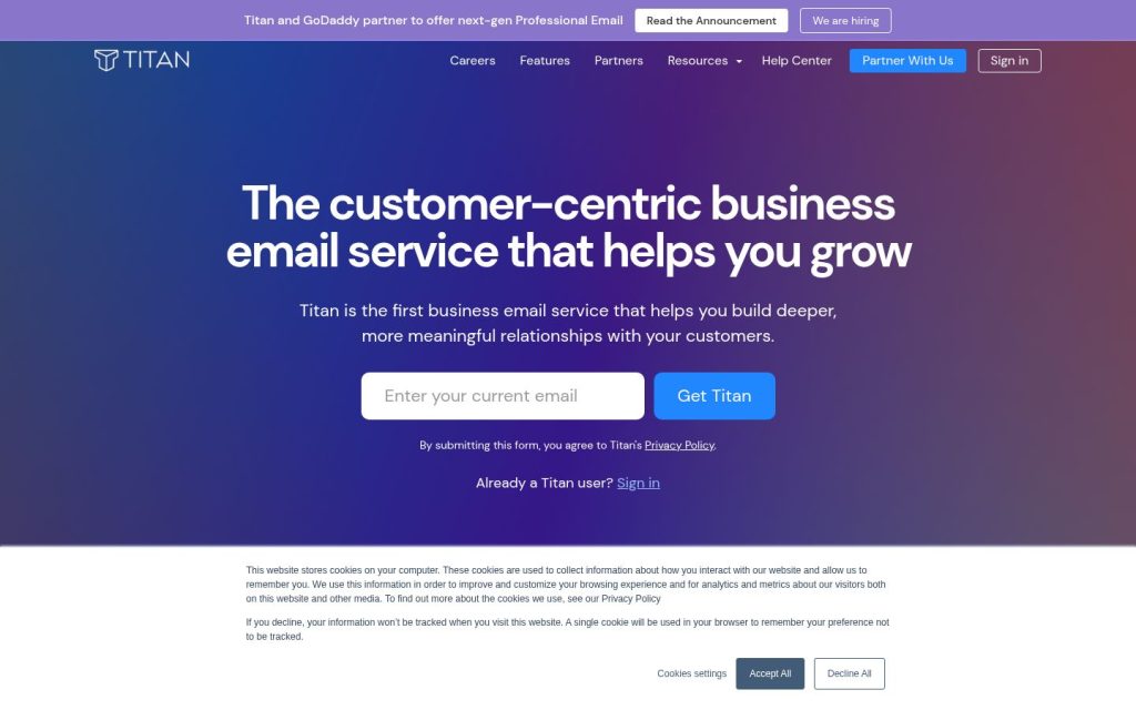 The titan.email website